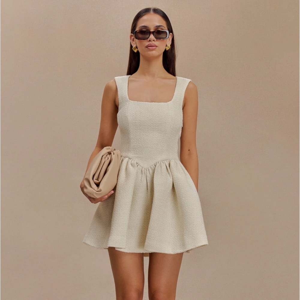 Meshki Cream Pleated Mini Dress